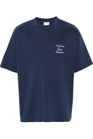 Drôle de Monsieur Top, Herre, Blå, L, Bomuld, Calligraphy Slogan T-shirt