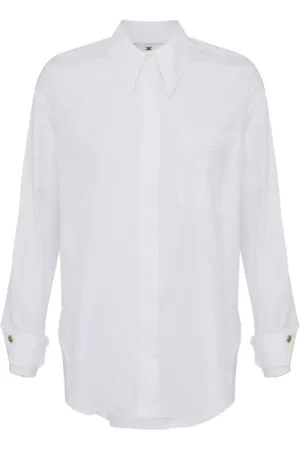 Elisabetta Franchi Bluser & Skjorter, Dame, Hvid, XS, Bomuld, Hvid Bomuldspoplin Oversized Skjorte