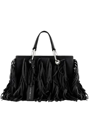 Emporio Armani Taske, Dame, Sort, ONE SIZE, Uld, Frynse Shopper Taske med Aftagelig Vedhæng