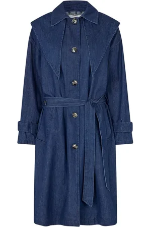 Masai Kjole, Dame, Blå, L, Denim, Klassisk Denimjakke med Bælte og Tørklæde