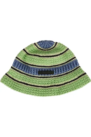 Stella McCartney Tilbehør, Dame, Grøn, 58 CM, Bomuld, Stribet Hæklet Bomuldshat