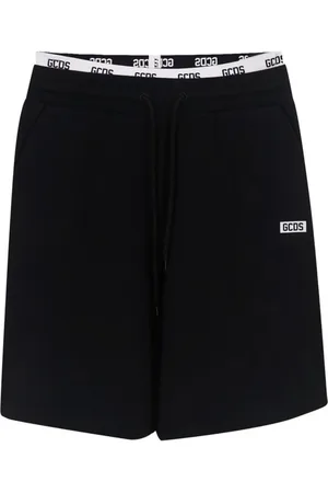 GCDS Shorts, Herre, Sort, L, Bomuld, Sort Bomuld Bermuda Shorts med Hvid Elastik Talje og Logo Skrift