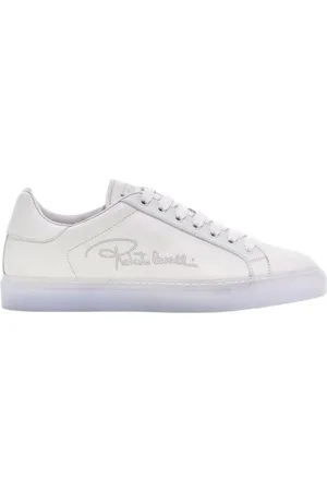 Roberto Cavalli Sko, Herre, Hvid, 45 EU, Læder, Hvide Logo Sneakers Produceret i Italien