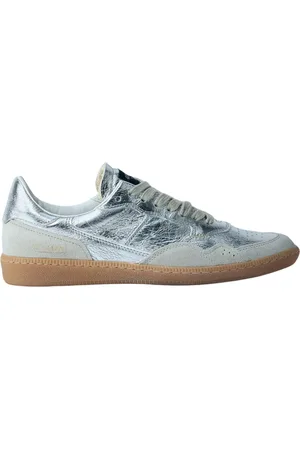 Hidnander Sko, Dame, Grå, 36 EU, Læder, Metallic Low-Top Sneakers med Logo Motif