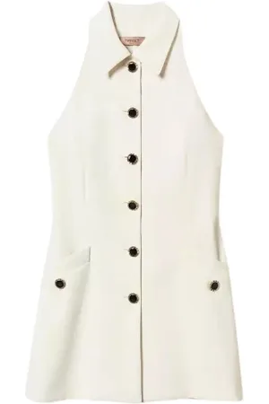 Twin-Set Jakke, Dame, Hvid, M, Flowy Crepe Tunika med Knapper
