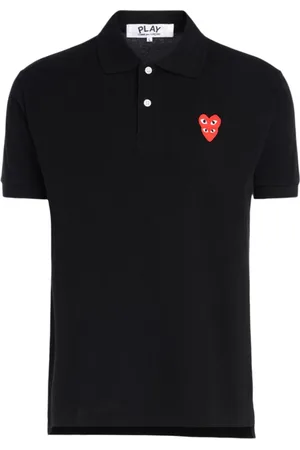 Comme des Garçons Top, Herre, Sort, M, Bomuld, Sort poloshirt med overlappende hjerter