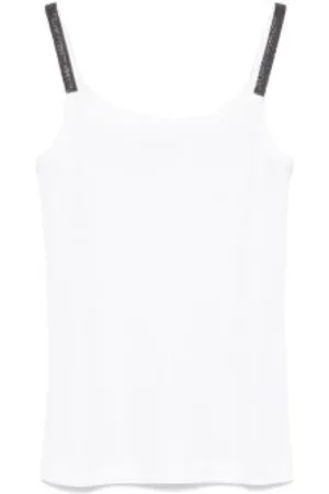 Brunello Cucinelli Top, Dame, Hvid, S, Bomuld, Strass Canalé Top