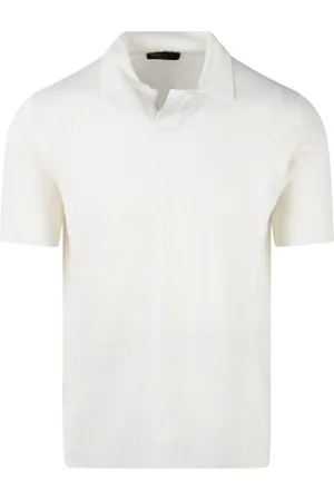 Roberto Collina Top, Herre, Hvid, M, Linned, Linned Hæklet Polo Skjorte