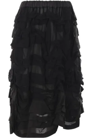 Comme des Garçons Nederdel, Dame, Sort, M, Uld, Sort Ruffle Midi Nederdel