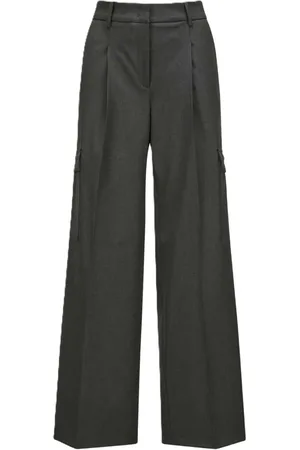 Cambio Bukser, Dame, Grå, L, Polyester, Pleat Cargo Wide Bukser