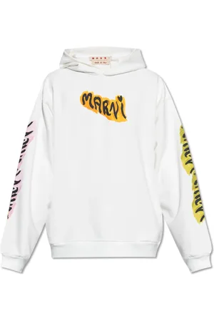 Marni Sweathshirts & Hoodies, Herre, Hvid, S, Bomuld, Graffiti Logo Loopback Hættetrøje