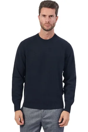 HUGO BOSS Strik, Herre, Blå, 2XL, Cashmere, Cashmere Crewneck Sweater
