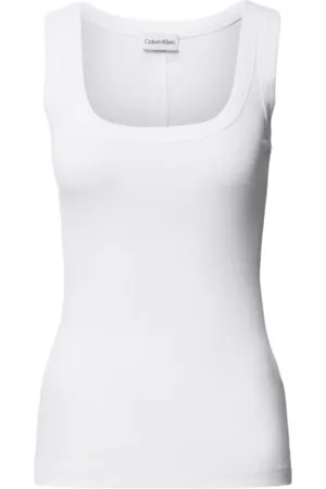 Calvin Klein Top, Dame, Hvid, L, Bomuld, Ribbet bomuldstop