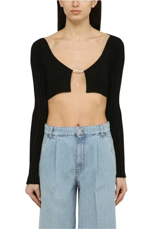 Jacquemus Strik, Dame, Sort, 2XS, Kort Cardigan Sweater i Pralu Strik