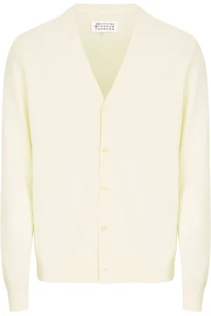 Maison Margiela Strik, Herre, Hvid, L, Uld, Knappet Cardigan med Albuelapper