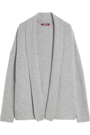 Max Mara Strik, Dame, Grå, XS, Uld, Grå Cardigan med Sjalskrave