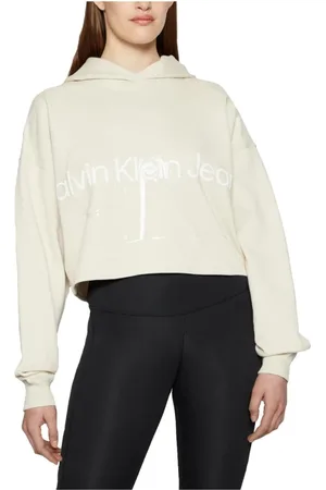 Calvin Klein Sweathshirts & Hoodies, Dame, , S, Bomuld, Shiny Monogram Oversize Cropped Hættetrøje