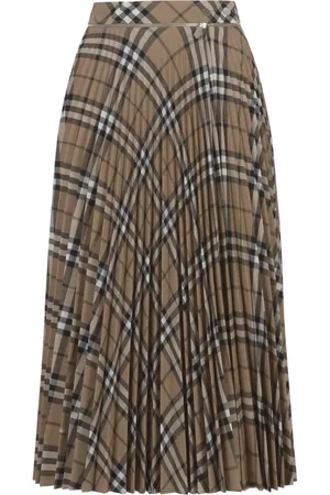 Burberry Nederdel, Dame, Brun, 3XS, Uld, Check Plisseret Uldblandingsnederdel