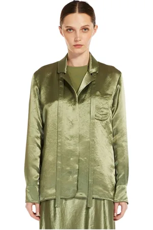 Max Mara Bluser & Skjorter, Dame, Grøn, XS, Satin, Satin Bluse med Slipsdetalje