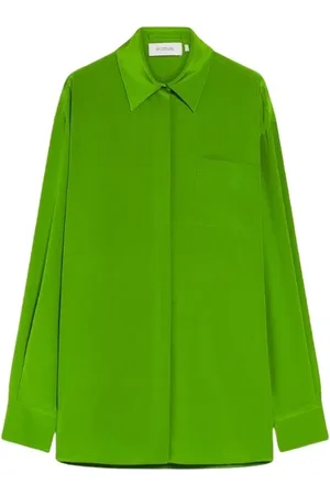 Sportmax Bluser & Skjorter, Dame, Grøn, M, Uld, Grøn Silk Comfort Fit Skjorte