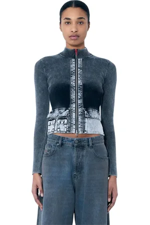 Diesel Strik, Dame, Sort, L, Bomuld, Ribstrikket Melissa Cardigan med Lynlåslukning