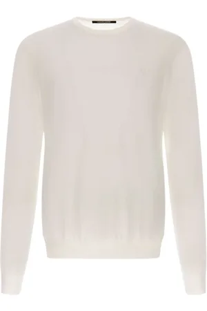 Roberto Cavalli Strik, Herre, Hvid, XL, Hvid Logo Sweater Lavet i Italien