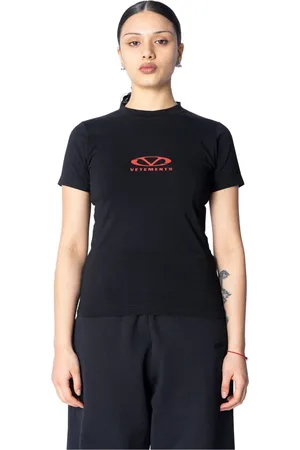 Vetements Top, Dame, Sort, S, Bomuld, Sort/Rød Oval Logo Figursyet T-Shirt