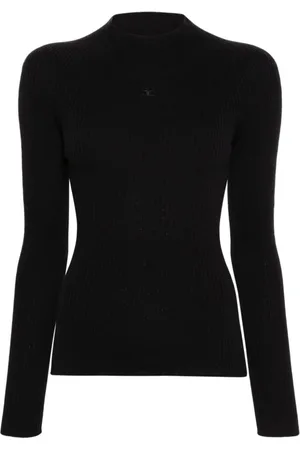 Courrèges Strik, Dame, Sort, L, Bomuld, Solar Ribstrikket Sweater