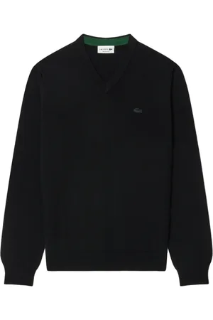 Lacoste Strik, Herre, Sort, M, Uld, Merinould V-hals Pullover