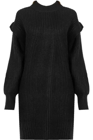 Silvian Heach Kjole, Dame, Sort, 2XS, Uld, Braided Pattern Midi Kjole