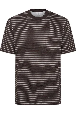 Brunello Cucinelli Top, Herre, Brun, L, Uld, Stribet Crew Neck T-Shirt Brun