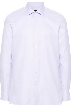 Ermenegildo Zegna Skjorte, Herre, Lilla, 4XL, Bomuld, Micro-Pattern Skjorte