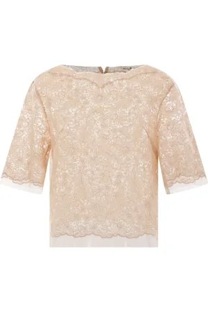 ERMANNO SCERVINO Top, Dame, Lyserød, XS, Tyl, Floral Lace Boat Neck Top