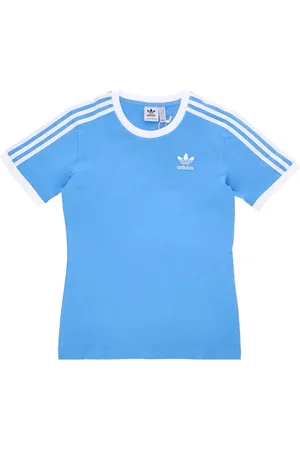 adidas Top, Dame, Blå, 2XL, Bomuld, Blå 3-Stripes T-shirt med Rund Hals
