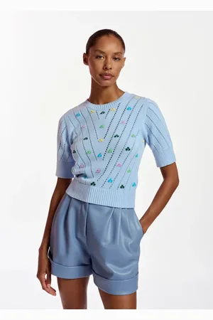Essentiel Antwerp Strik, Dame, Blå, S, V-hals Cardigan med Rhinestone Knapper