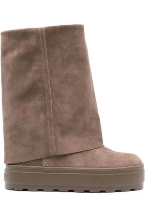 Casadei Sko, Dame, , 36 EU, Suede, Taupe Suede Støvler med Foldet Kant