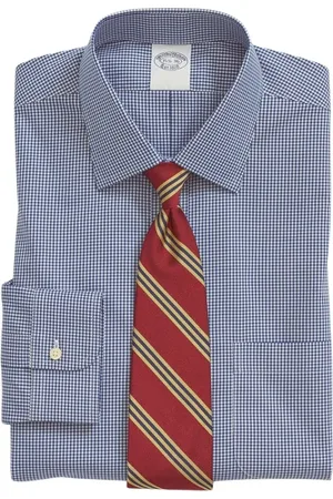 Brooks Brothers Skjorte, Herre, Blå, 2XL, Bomuld, Regular Fit Non-Iron Gingham Skjorte med Ainsley Krave