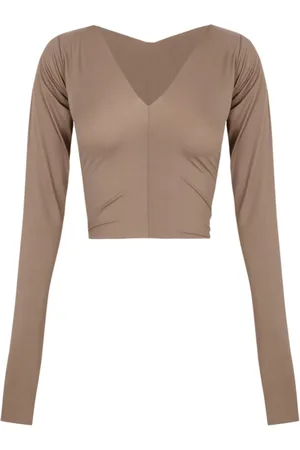 Cortana Bluser & Skjorter, Dame, Brun, L, Cupro Stretch V-Neck Top