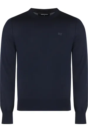 Dsquared2 Strik, Herre, Blå, S, Uld, Ribstrikket Uld Crew-Neck Sweater