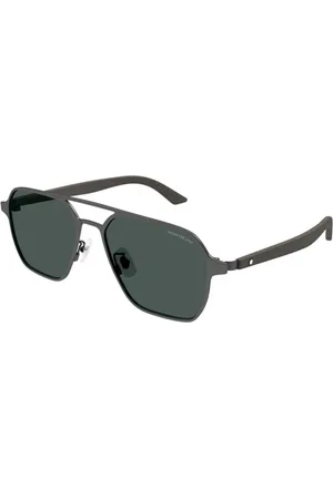 Montblanc Tilbehør, unisex, Grå, 56 MM, Grønne solbriller med rutheniumstel