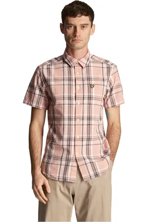 Lyle & Scott Skjorte, Herre, Lyserød, L, Linned, Check Linen Short Sleeve Shirt