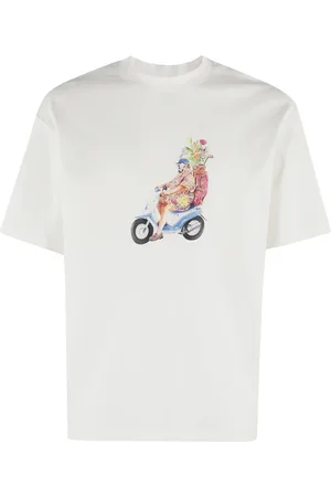 Drôle de Monsieur Top, Herre, Hvid, S, Bomuld, Golfer T-shirt Hvid Kort Ærme Brysttryk Rund Hals