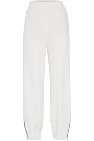 Brunello Cucinelli Bukser, Dame, Hvid, M, Bomuld, Cotton Smooth French Terry Track Bukser