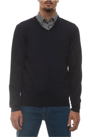 HUGO BOSS Strik, Herre, Blå, M, Uld, Almindelig V-hals Uld Pullover