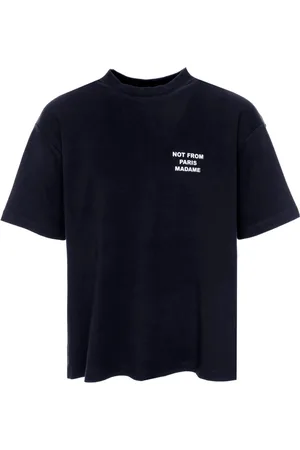 Drôle de Monsieur Top, Herre, Blå, XL, Bomuld, T-shirt med slogan og ribkant i halsen