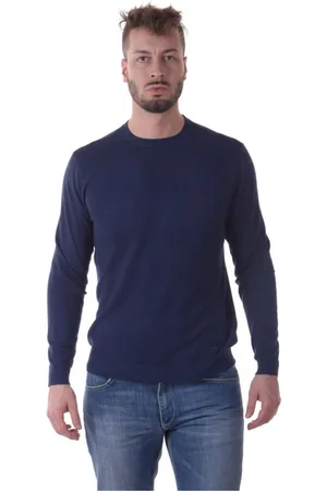 Emporio Armani Sweathshirts & Hoodies, Herre, Blå, L, Uld, Hyggelig Strik Trøje Pullover