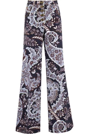Etro Jeans, Dame, Flerfarvet, W29, Denim, Floral Flared Cotton Jacquard Denim Jeans