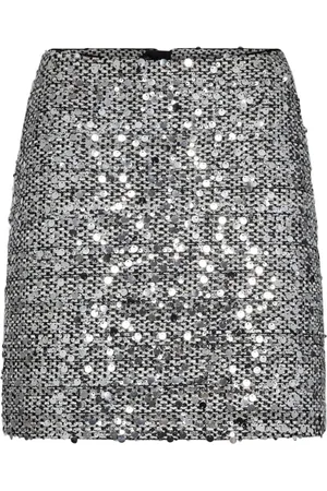 Co`Couture Nederdel, Dame, Grå, S, Polyester, Sølvfarvet Mini Nederdel med Pailletter