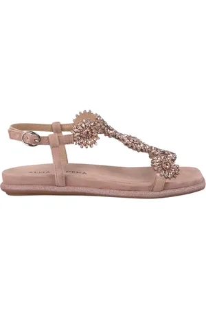 Alma en Pena Sko, Dame, Lyserød, 38 EU, Flad sandal med rhinsten