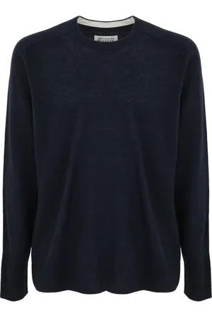 Maison Margiela Strik, Dame, Blå, L, Uld, Casual Rundhalset Pullover Sweater